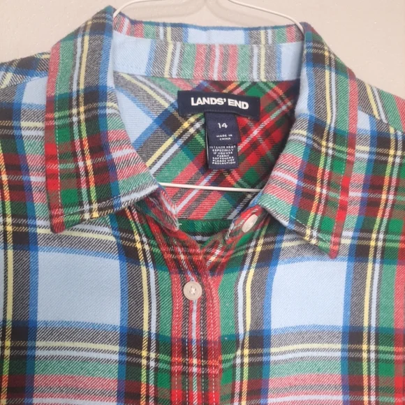 Land’s End Flannel Button-down Shirt Women's Sz 14 Large Plaid Long Slveeve - Picture 12 of 16